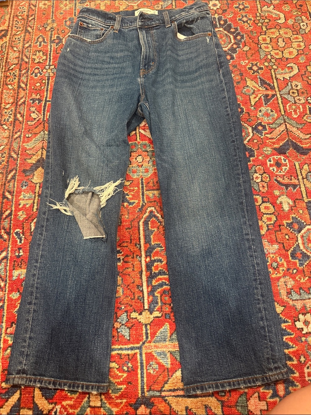 Abercrombie & Fitch Distressed Dark Blue Straight-Leg Jeans